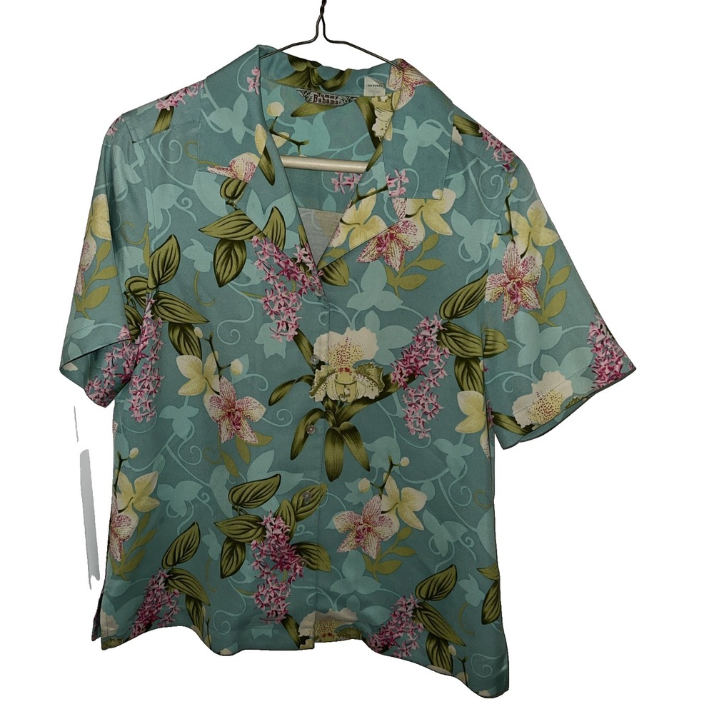 Tommy Bahama 8/10 VTG Y2K Silk Aloha Shirt Island Floral Tropical Camp Blouse